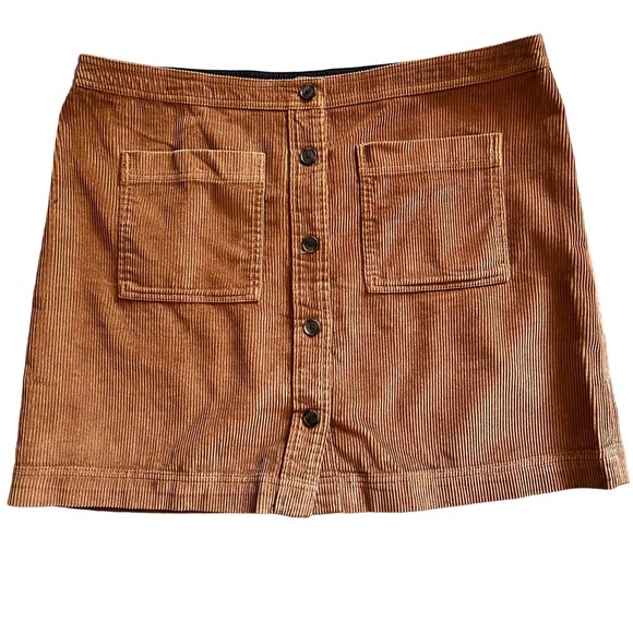 NEW GAP Button Front Mini Skirt XL Corduroy Worker Brown A-Line 100% Cotton Chic - Picture 1 of 7